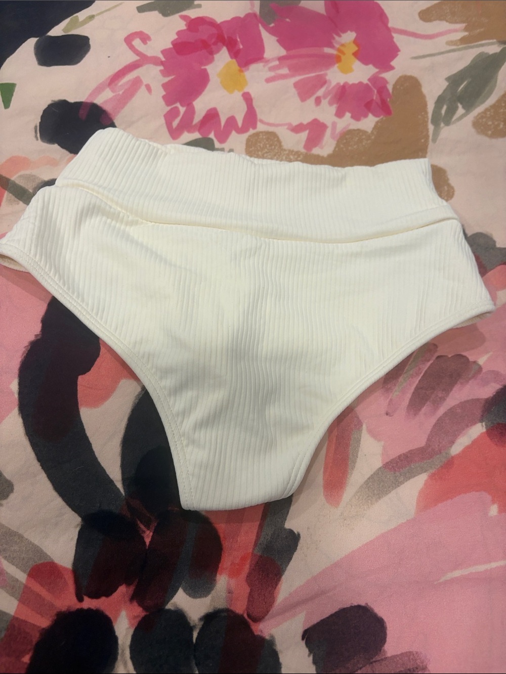 Montce Ribbed High-Waist Bikini Bottoms in White